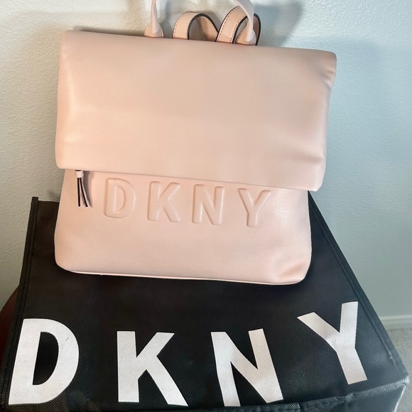 DKNY Tilly Logo Foldover Backpack; NWT in Light Pink